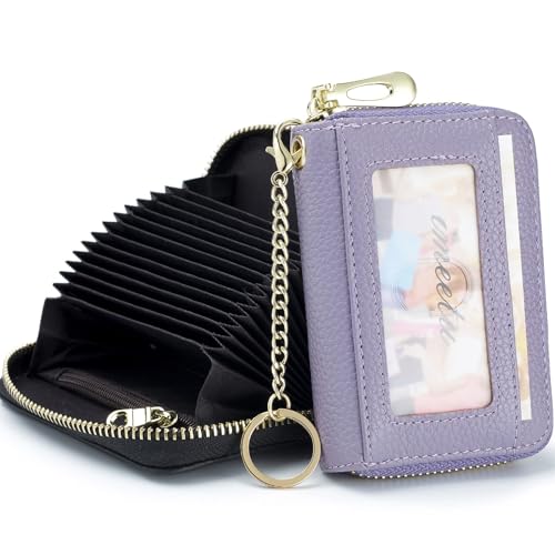 imeetu Rfid Credit Card Holder,Genuine Leather Businese Card Case,Rfid Blocking Wallet for Women & Men(Pro - Light purple) - Image 1