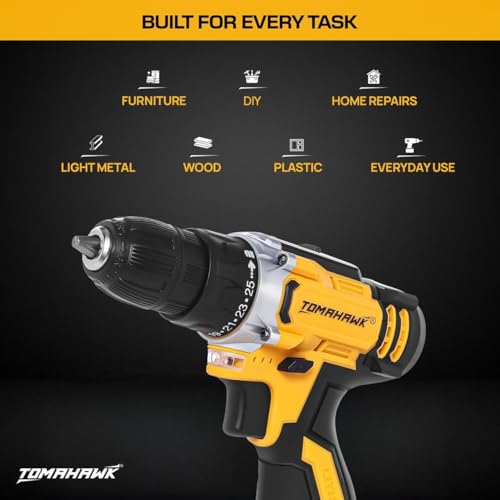 Tomahawk 12V Cordless Drill/Screwdriver Kit | 10mm Keyless Chuck, 2-Speed (350/1350 RPM), 28Nm Torque, 2 Batteries, LED Light, Variable Speed & Reverse Function (1* Battery) - Image 3