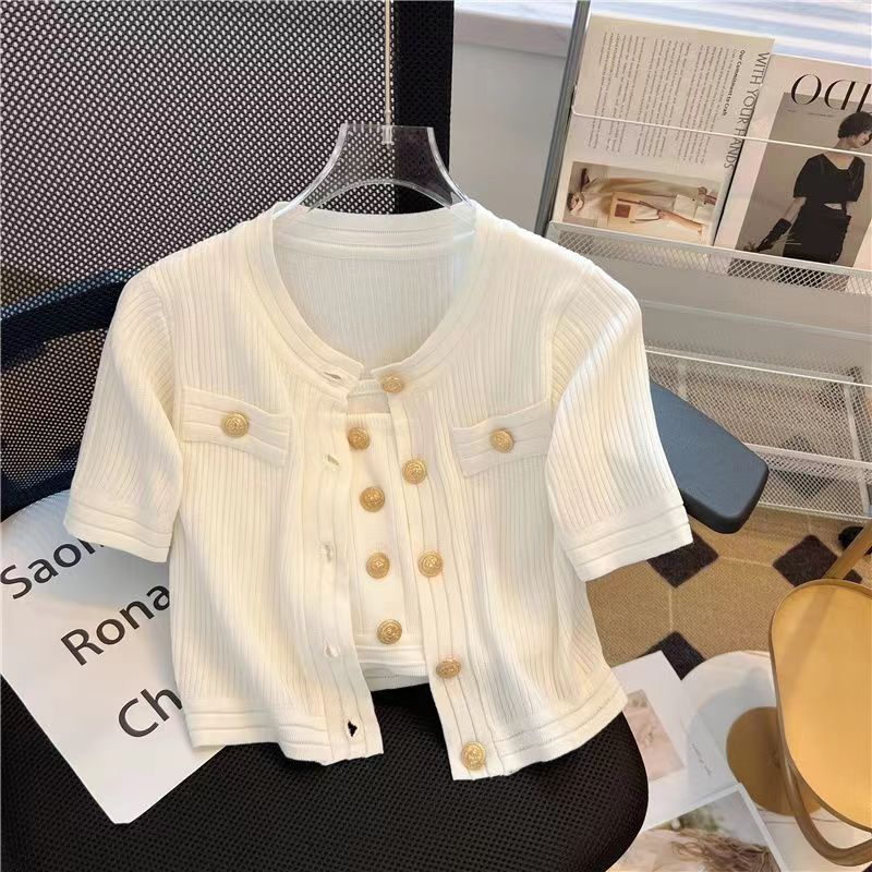 Xiao Xiang style sweater thin cardigan coat womens 2024 summer new spicy dopamine wear suit White Cardigan