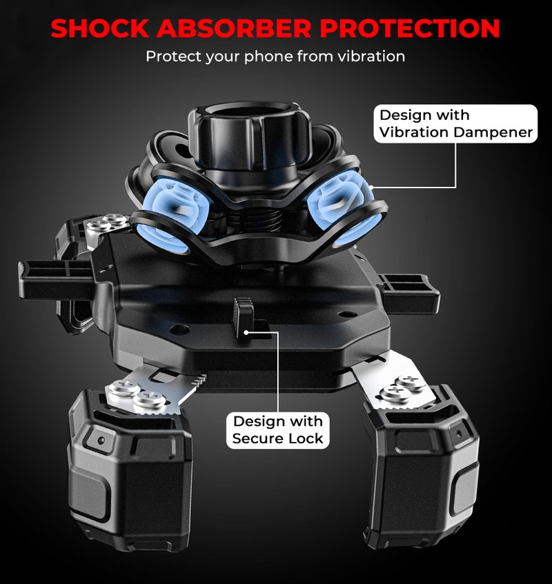 VAZESWIN Motorcycle Phone Mount with Vibration Dampener, 1s Lock Bike Phone Holder with Aluminum Alloy Handlebar Mounting Base, One-Handed Operation Motorcycle Cellphone Mount for 5.5"-7.2" Smartphone - Image 2