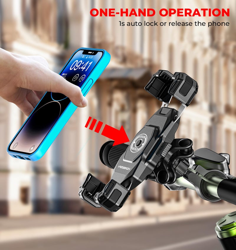 VAZESWIN Motorcycle Phone Mount with Vibration Dampener, 1s Lock Bike Phone Holder with Aluminum Alloy Handlebar Mounting Base, One-Handed Operation Motorcycle Cellphone Mount for 5.5"-7.2" Smartphone - Image 3