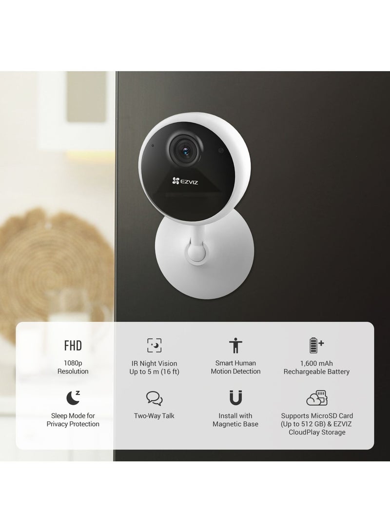 EZVIZ CB1 Indoor Security Camera, 1080p Home Battery Camera with IR Night Vision, Two Way Talk, Adjustable Magnetic Stand, Sleep Mode, Human Motion Detection, Works with Alexa, Supports MicroSD Card - Image 2