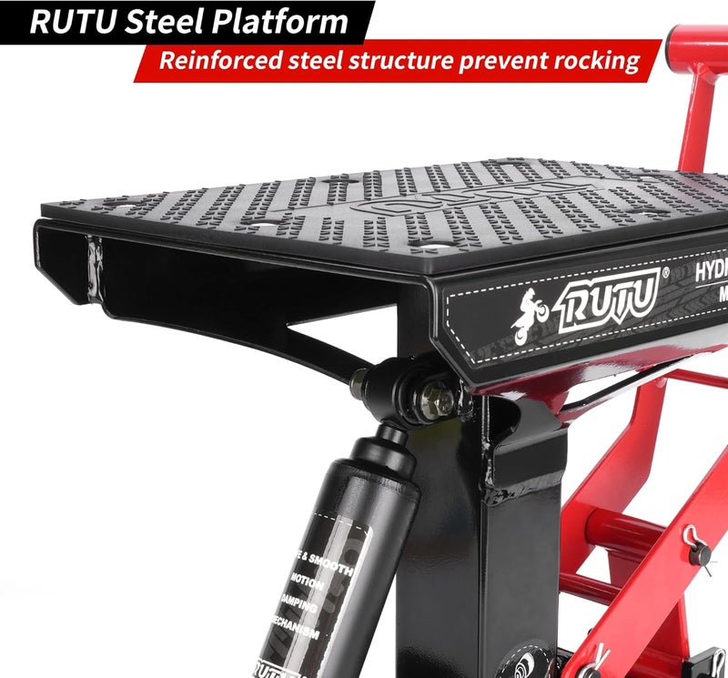 RUTU Heavy Duty Hydraulic Motorcycle Lift Stand Jack - 1400 Lbs Capacity for Dirt Bikes and ATVs - Image 5