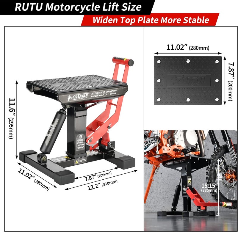 RUTU Heavy Duty Hydraulic Motorcycle Lift Stand Jack - 1400 Lbs Capacity for Dirt Bikes and ATVs - Image 2