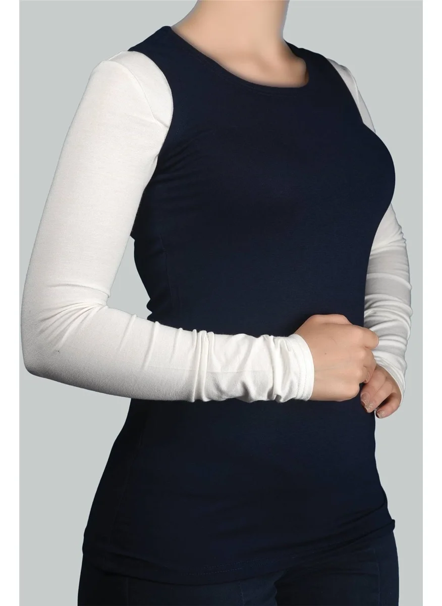 التوبة Zero Sleeve Crew Neck Lycra Combed Cotton Women's Bodysuit - Navy Blue