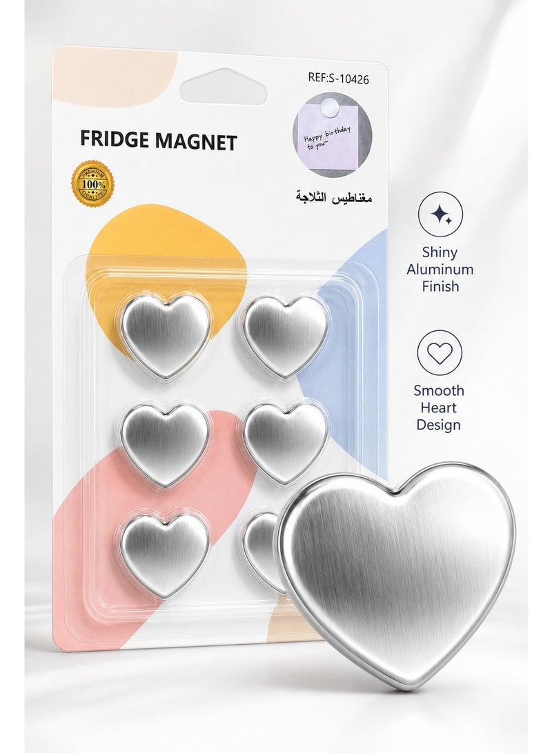 6 Pcs Heart Fridge Magnets, Shiny Aluminum Cover Magnetic Holders for Refrigerator, Photos, Notes, Reminders, Whiteboard, Locker & Office Decoration - Image 4