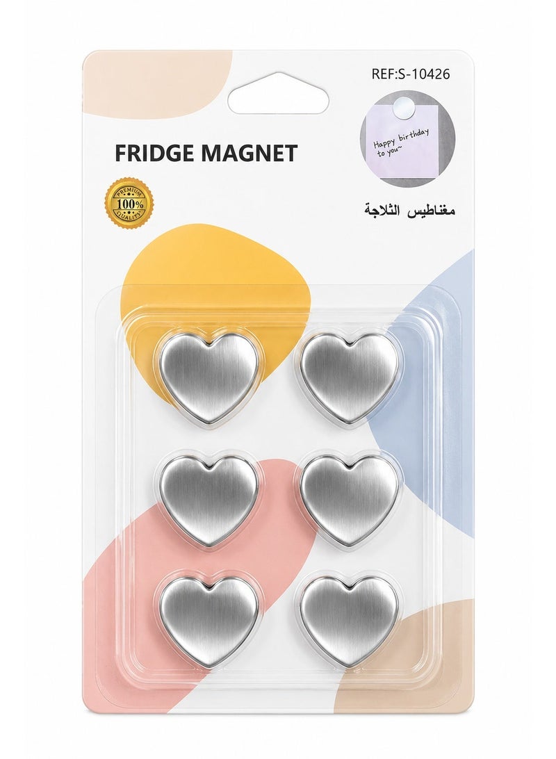 6 Pcs Heart Fridge Magnets, Shiny Aluminum Cover Magnetic Holders for Refrigerator, Photos, Notes, Reminders, Whiteboard, Locker & Office Decoration - Image 1