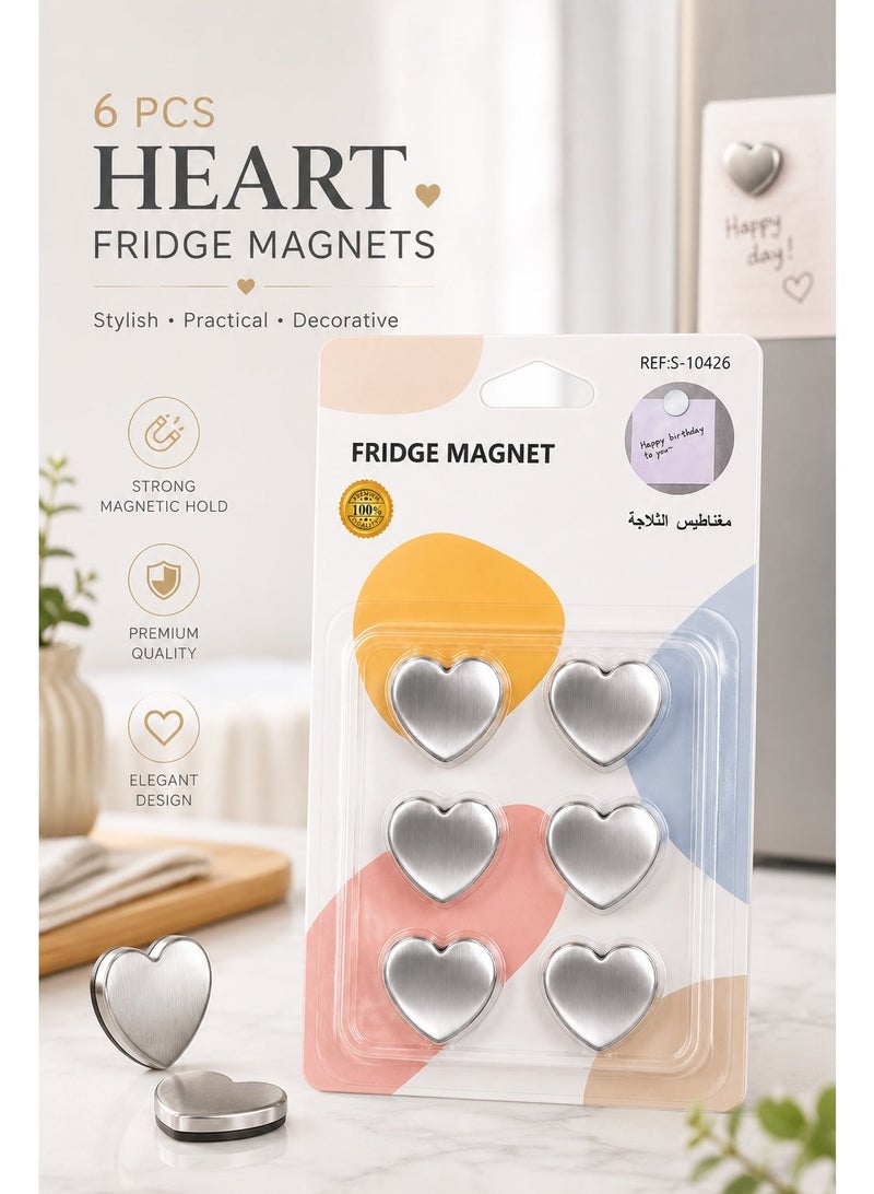 6 Pcs Heart Fridge Magnets, Shiny Aluminum Cover Magnetic Holders for Refrigerator, Photos, Notes, Reminders, Whiteboard, Locker & Office Decoration - Image 2