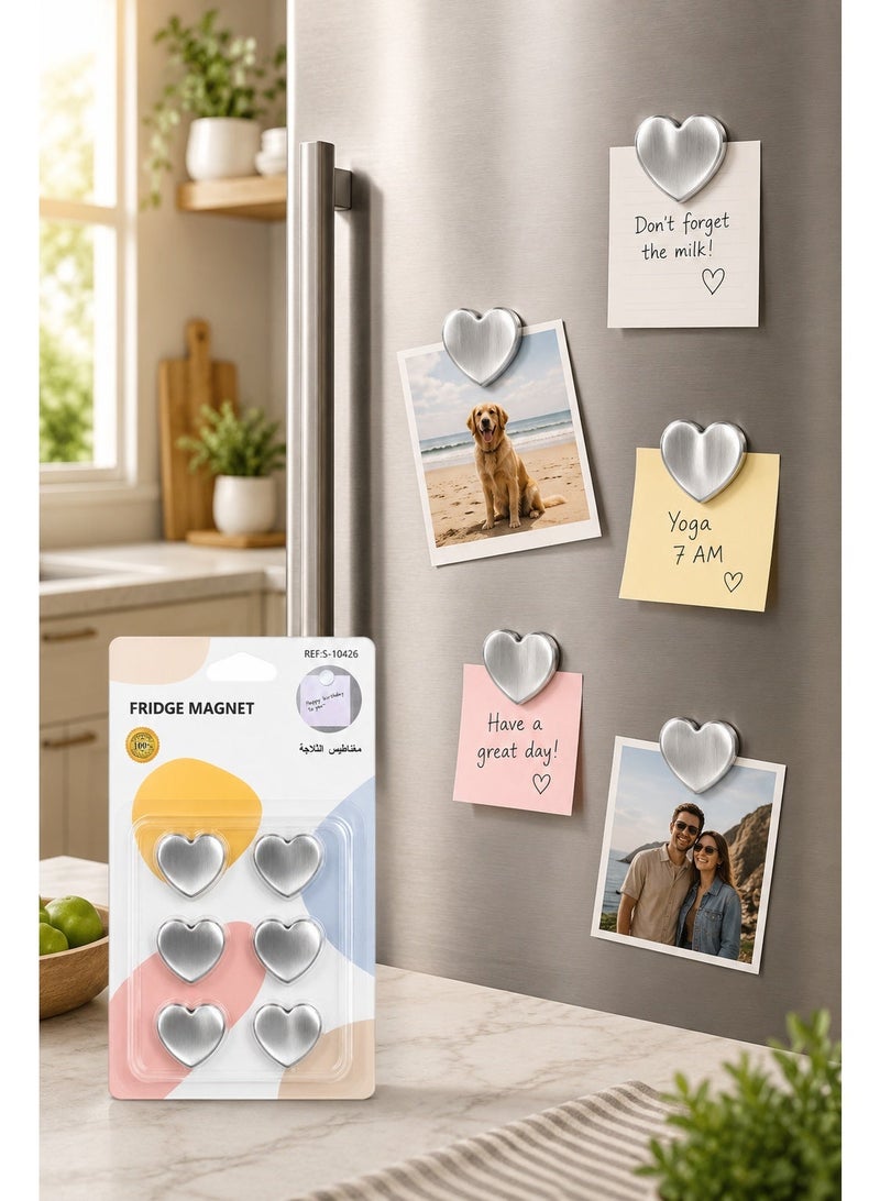 6 Pcs Heart Fridge Magnets, Shiny Aluminum Cover Magnetic Holders for Refrigerator, Photos, Notes, Reminders, Whiteboard, Locker & Office Decoration - Image 3