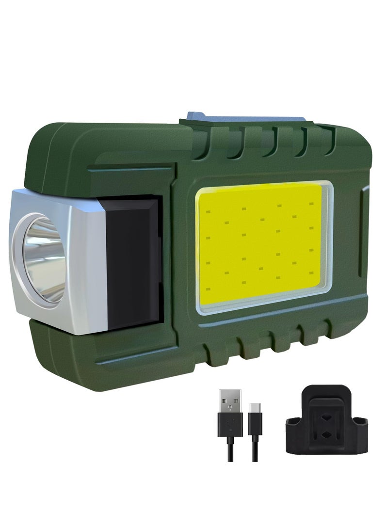 Mini Flashlight 500 Lumens Rechargeable Handheld Flashlights Key Light with 180° Rotatable Headlamps hat clip 6 Modes Waterproof Design for Camping Hiking Running Fishing Walking Green - Image 1