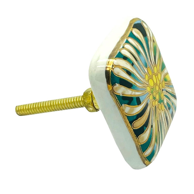 J P Hardware JP Hardware Ceramic Square Knobs Drawer Pulls for Cabinets and Home Kitchen 42mm Gold Multicolour Pack of 4 Ceramic Square Knob 1 - Image 2