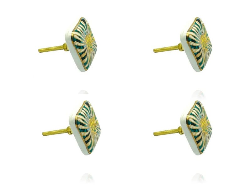 J P Hardware JP Hardware Ceramic Square Knobs Drawer Pulls for Cabinets and Home Kitchen 42mm Gold Multicolour Pack of 4 Ceramic Square Knob 1 - Image 3