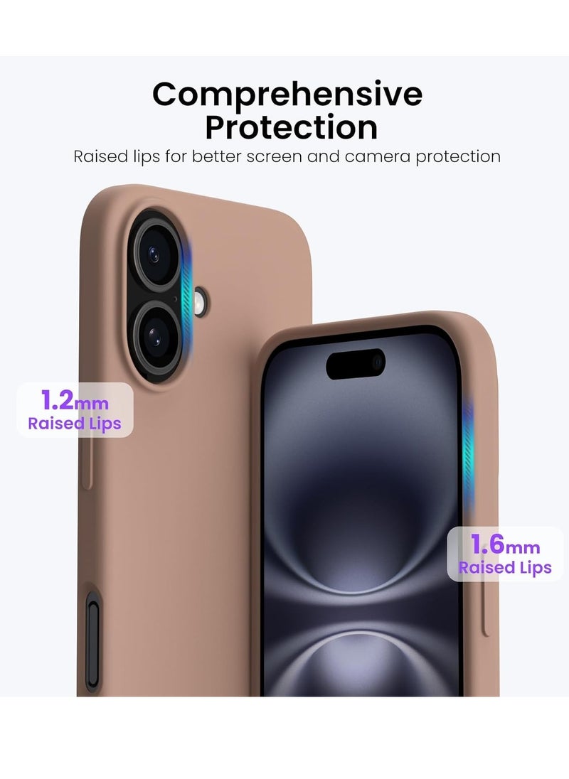 Generic - Compatible with  iPhone 16 Case  Slim Liquid Silicone 3 Layers Soft Gel Rubber Shockproof Protective Case with Anti-Scratch Microfiber Lining-Light Brown - Image 1