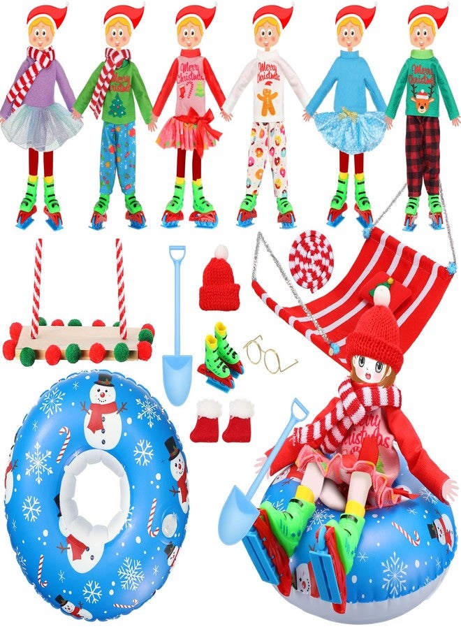 Cutecrop 15 Pcs Christmas Doll Accessories Set Include Costume Swing Spade Scarf Glasses Skating Shoes Socks Hammock Red Hat PVC Swim Ring for Xmas Dolls(Cute) - Image 1