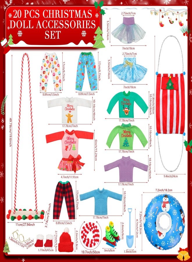 Cutecrop 15 Pcs Christmas Doll Accessories Set Include Costume Swing Spade Scarf Glasses Skating Shoes Socks Hammock Red Hat PVC Swim Ring for Xmas Dolls(Cute) - Image 2
