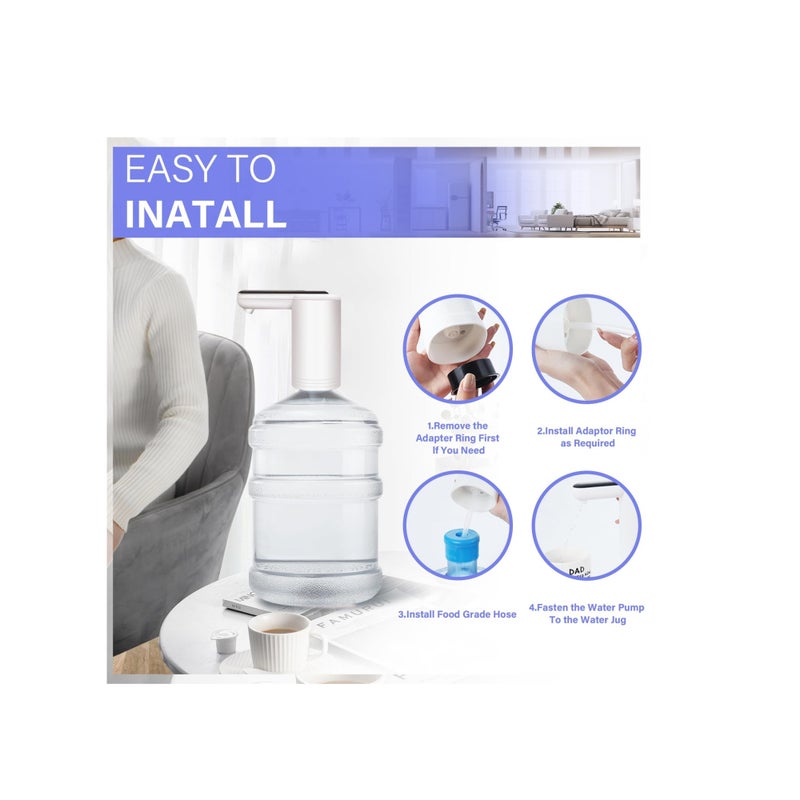 SOLARAE Electric Water Bottle Pump, Water Dispenser for 5 Gallon Bottle, Portable Electric Drinking Water Pump, Universal 2-Motor Faster Pumping Water Pump, Silent Electric Water Jug Dispenser White - Image 4