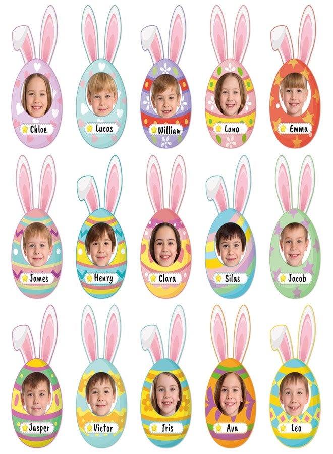 CPicdn 83Pcs Easter Bunny Ear Egg Cutouts for Bulletin Board Decorations, Colorful Easter Rabbit DIY Photo Name Tag Craft Kit, Spring Classroom Chalkboard Door Wall Decor Home School Party Supplies - Image 1