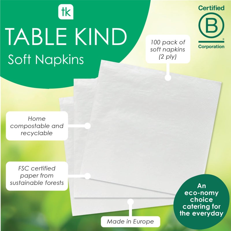 Talking Tables Table Kind - 100 Bulk Pack Soft White Napkins  Quality Serviettes for Parties  Catering & Everyday Use  Eco-Friendly Disposable Home Compostable FSC  Sustainable & Recyclable  Made in EU | 2ply | 33cm - Image 2