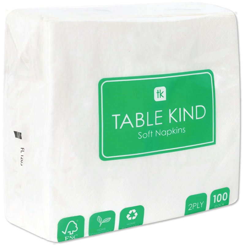 Talking Tables Table Kind - 100 Bulk Pack Soft White Napkins  Quality Serviettes for Parties  Catering & Everyday Use  Eco-Friendly Disposable Home Compostable FSC  Sustainable & Recyclable  Made in EU | 2ply | 33cm - Image 1