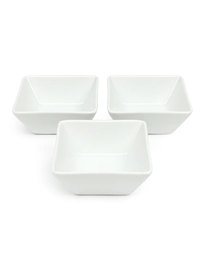 Shallow 3-Piece Square Porcelain Bowl Set, 12cm