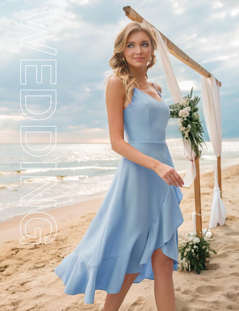 DRESSTELLS Cocktail Dress for Women, Summer Formal Wedding Guest Church Bridesmaid Prom Party Fit Flare Spaghetti Strap Dresses Blue XL - Image 4