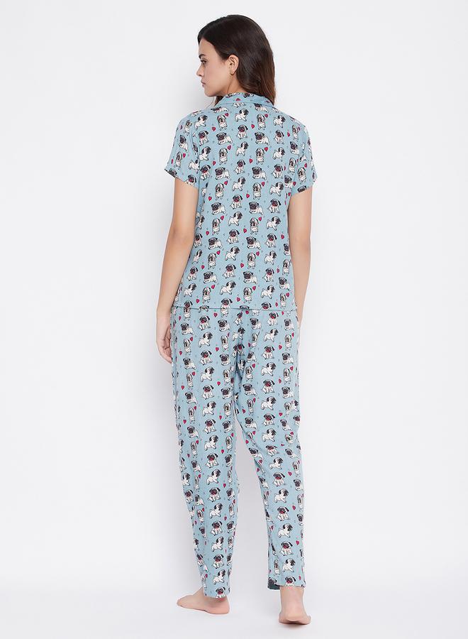 Clovia Printed Button Down Sleep Shirt and Pyjama Set - Image 4