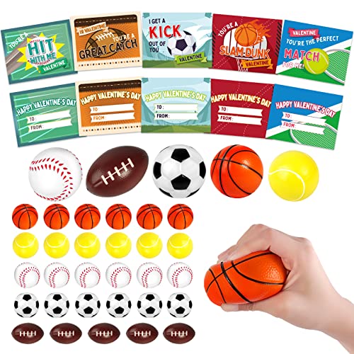 Shemira 30 Pack Valentines Day Cards for Kids with Mini Sport Balls for School Classroom Valentines Gifts Exchange Squeeze Foam Balls for Valentines Party Favors Valentines Prizes for Kids - Image 1