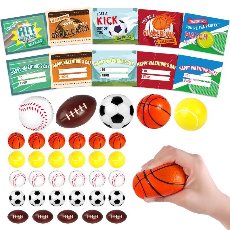 Shemira 30 Pack Valentines Day Cards for Kids with Mini Sport Balls for School Classroom Valentines Gifts Exchange Squeeze Foam Balls for Valentines Party Favors Valentines Prizes for Kids - Image 3