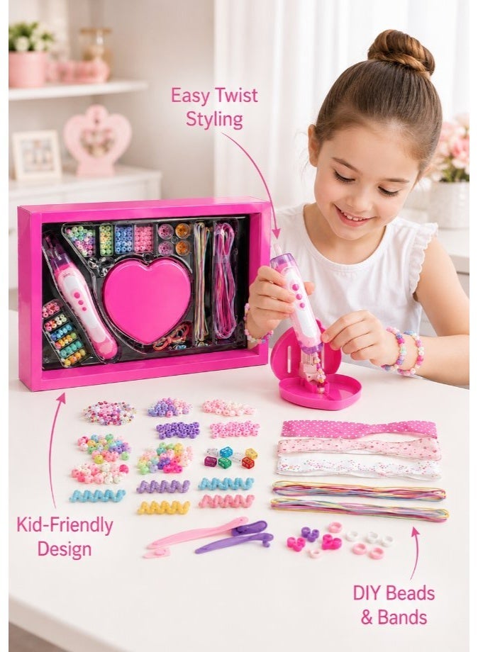 DAT Hair Braiding & Beading DIY Craft Set with Electric Twister Tool, Colorful Beads & Accessories, Pink - Image 4