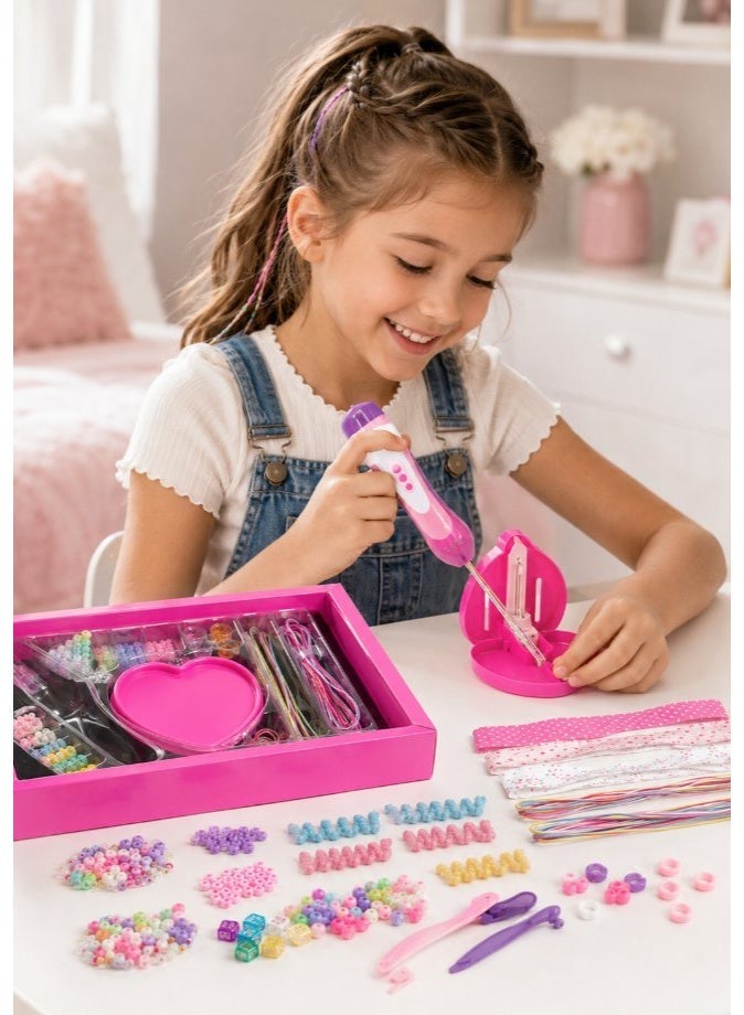 DAT Hair Braiding & Beading DIY Craft Set with Electric Twister Tool, Colorful Beads & Accessories, Pink - Image 2