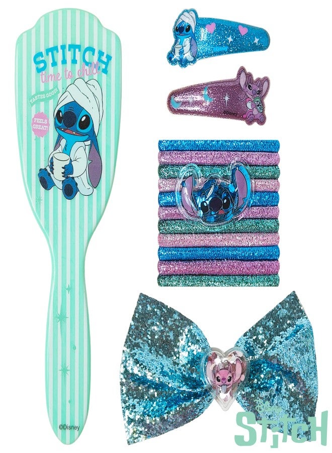 LUV HER Girls' 15-Piece Hair Accessories Set – The Stitch-Themed Brush, Bow, PVC Snap Clips & Lurex Elastics – Fun & Practical Hair Set for Kids Ages 3+ - Image 2