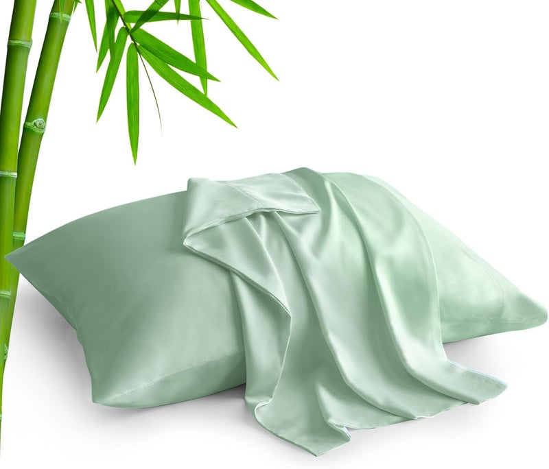 BEDELITE Trendy widespread design Standard Pillow Cases Set of 2, Rayon Derived from Bamboo, Cooling Pillow Cases for Hot Sleepers & Night Sweats, Breathable Silky Soft Envelope Pillowcases(Mint Green, 20"x26") Storage & transit friendly - Image 1