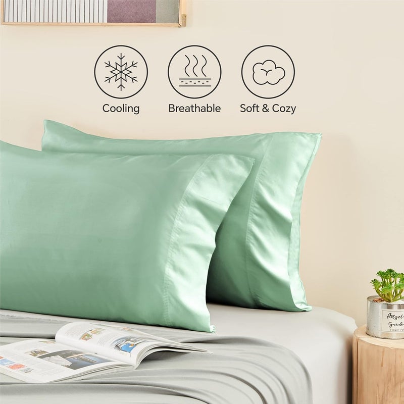 BEDELITE Trendy widespread design Standard Pillow Cases Set of 2, Rayon Derived from Bamboo, Cooling Pillow Cases for Hot Sleepers & Night Sweats, Breathable Silky Soft Envelope Pillowcases(Mint Green, 20"x26") Storage & transit friendly - Image 4