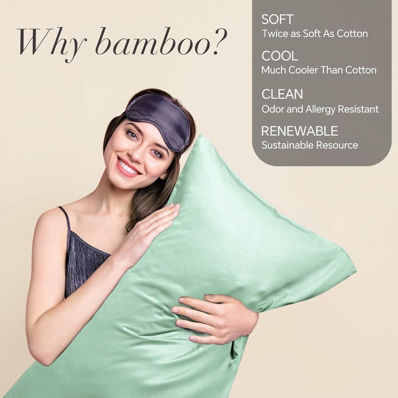 BEDELITE Trendy widespread design Standard Pillow Cases Set of 2, Rayon Derived from Bamboo, Cooling Pillow Cases for Hot Sleepers & Night Sweats, Breathable Silky Soft Envelope Pillowcases(Mint Green, 20"x26") Storage & transit friendly - Image 2