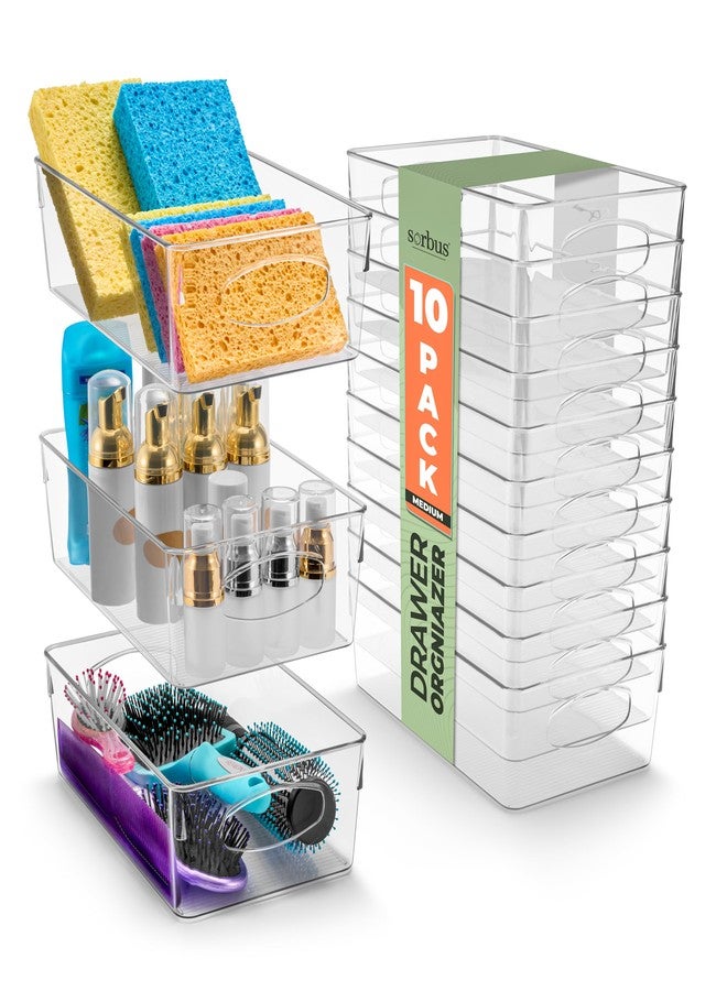 Sorbus Medium Clear Plastic Storage Bins for Organizing, 10 Pack Clear Organizer Bins with Handles Plastic Storage Bins for Closet, Pantry, Fridge, Medicine Cabinet Organizer, Shelves, Freezer, Drawer - Image 1