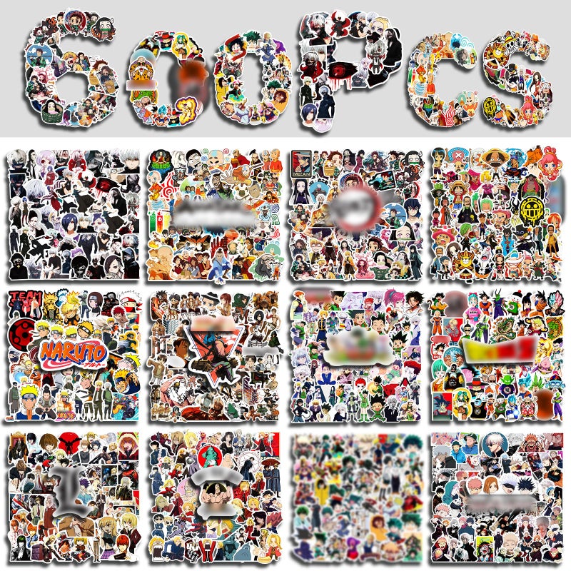 Arme Large Anime Stickers Mixed Pack,600Pcs Mixed with Classic Anime Theme Sticker Pack,Vinyl Waterproof Stickers Decals for Bottles, Laptops, Skateboards&Notebooks, Stickers for Adults&Kids&Teens - Image 1