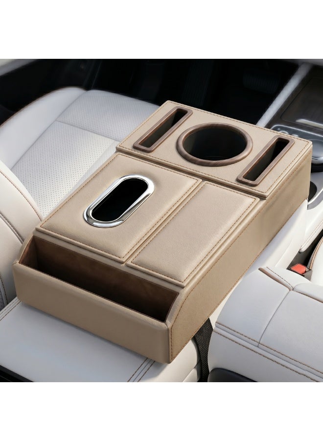 Manful Car Armrest Box Storage Booster Pad – Multifunctional Console Organizer with Cup Holder, Tissue Box & Phone Slot | Height Increase | Extra Storage | Universal Fit - Image 1