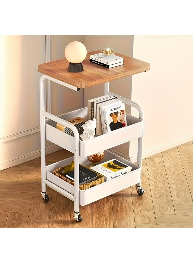 كادي ون عربة تنظيم وتخزين من 3 طبقات بهيكل معدني متين، رفوف تخزين من 3 مستويات مع سطح خشبي مزودة بعجلات لسهولة الحركة - Image 1