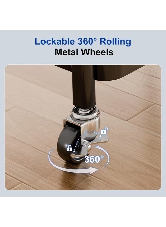 كادي ون عربة تنظيم وتخزين من 3 طبقات بهيكل معدني متين، رفوف تخزين من 3 مستويات مع سطح خشبي مزودة بعجلات لسهولة الحركة - Image 5