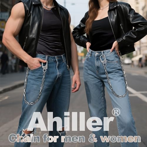 Ahiller Ahilller wallet chains for men Heavy Duty Pocket Chain with Round Clasp, Men Chains for Keys, Jeans, Pants, Purse and Handbag（QK-Silver-1P） - Image 2