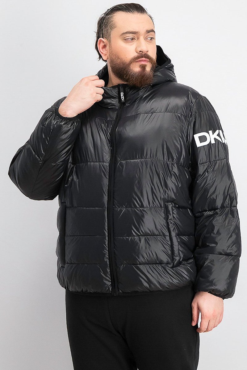 DKNY Men Big and Tall Hooded Puffer Jacket, Black - Image 1