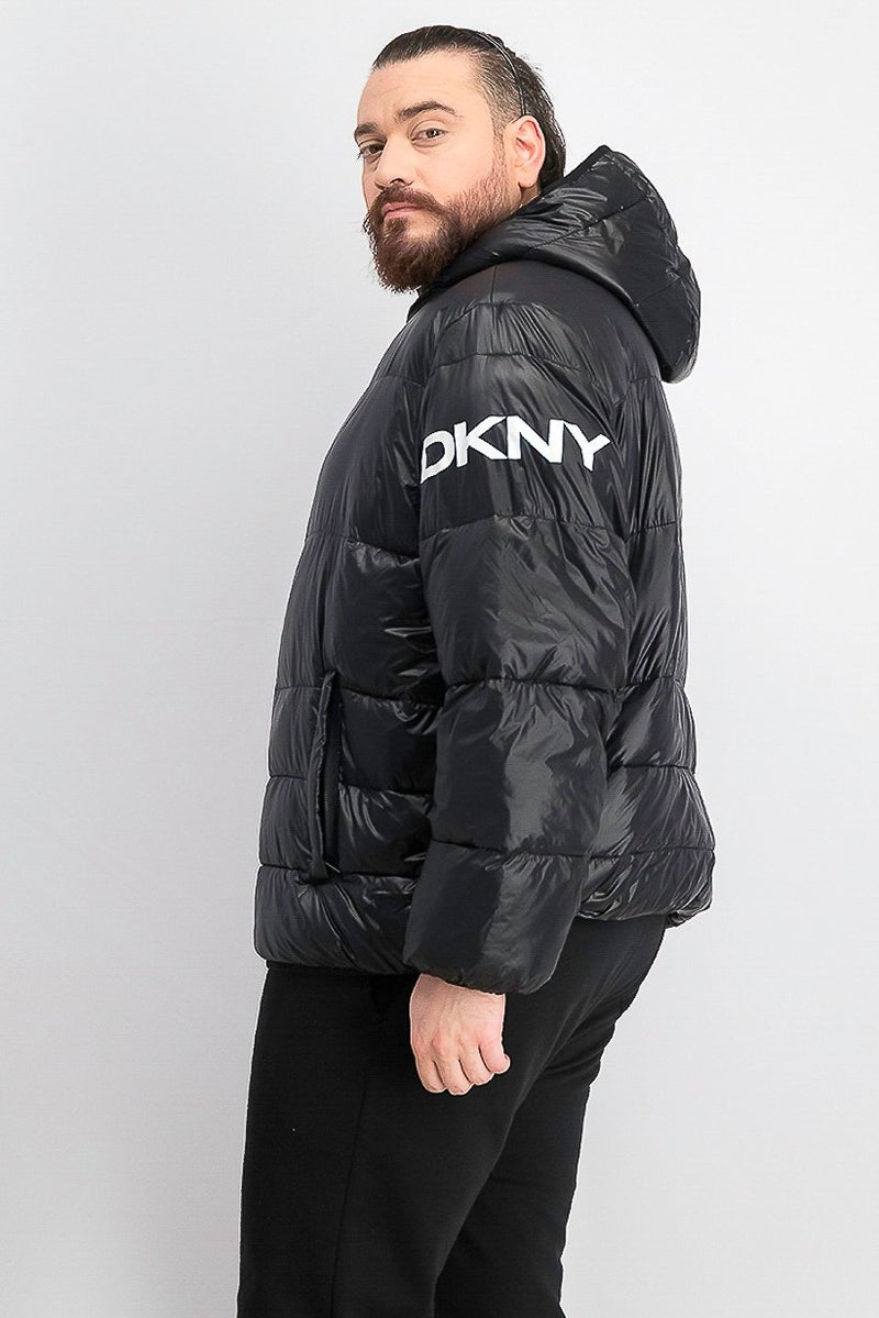DKNY Men Big and Tall Hooded Puffer Jacket, Black - Image 4