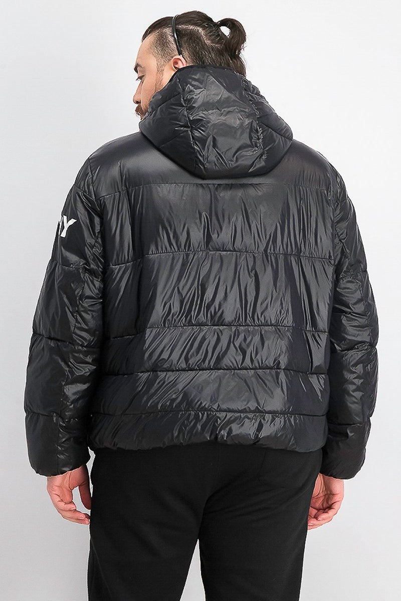 DKNY Men Big and Tall Hooded Puffer Jacket, Black - Image 2