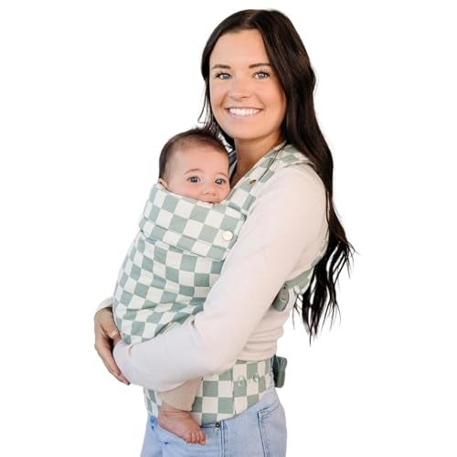 AVA + OLIVER Ava & Oliver Essential Baby Carrier – Ergonomic, Hip-Healthy Soft Structured Carrier for Infants & Toddlers (7–35lbs) - Front and Back Carry, Breathable Fabric, Stylish & Lightweight (Olive Checker) - Image 1