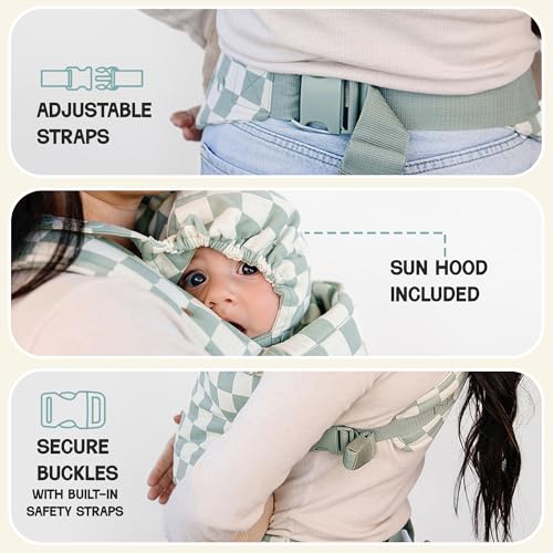 AVA + OLIVER Ava & Oliver Essential Baby Carrier – Ergonomic, Hip-Healthy Soft Structured Carrier for Infants & Toddlers (7–35lbs) - Front and Back Carry, Breathable Fabric, Stylish & Lightweight (Olive Checker) - Image 4