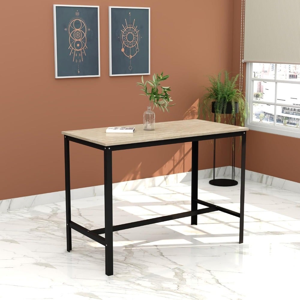 Wooden Dining Room Table Durable Steel Frame and Industrial Design for Kitchen, Living Room Furniture Wooden Desk 60D x 120W x 90H - Assembled