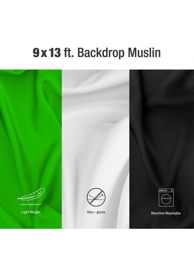 JS JULIUS STUDIO Julius Studio 9 x 13 Ft. Photo Studio Chromakey Background Muslin Backdrop Bundle Kit, Black, White, Green Premium Quality Fabric Material, Wrinkle Resistant, Photo Video Studio, PROMO05_AM1 - Image 2