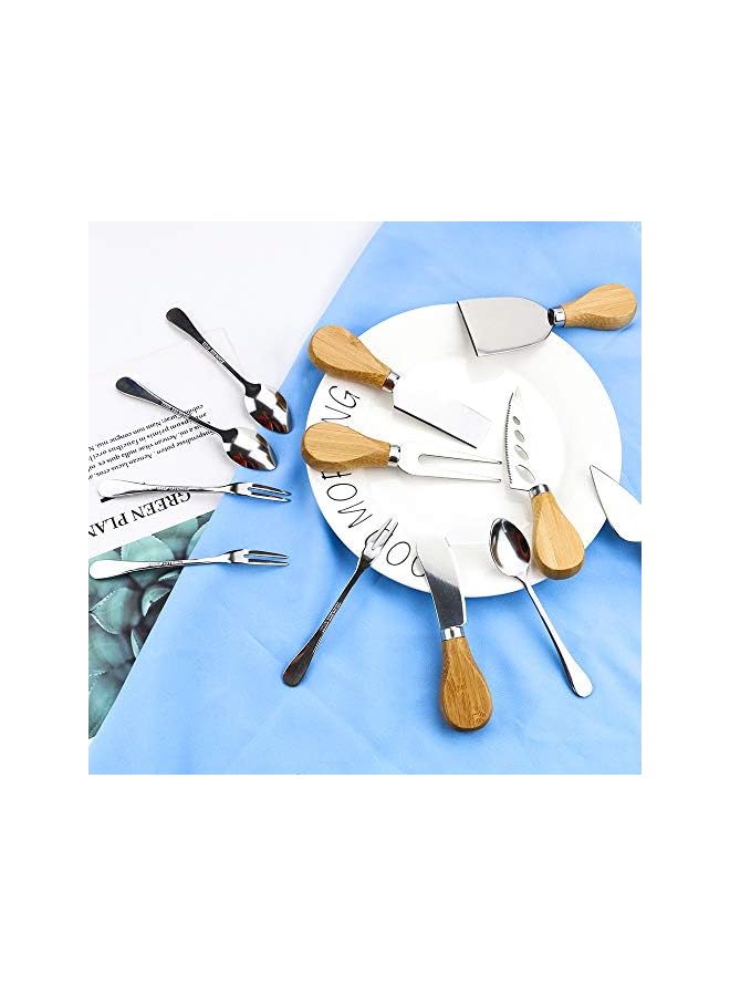 S-TOP 12 PCS Charcuterie Knife Set Cheese Knives Set,6 PCS Stainless Steel Cheese Slicer Cutter Knives with bamboo handle,6 PCS Stainless Steel Forks and Spoons for Home Kitchen Serving - Image 2