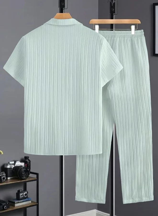 تايك تو Men Plus Size Patterned Panel Shirt and Pants Co-ord Set
