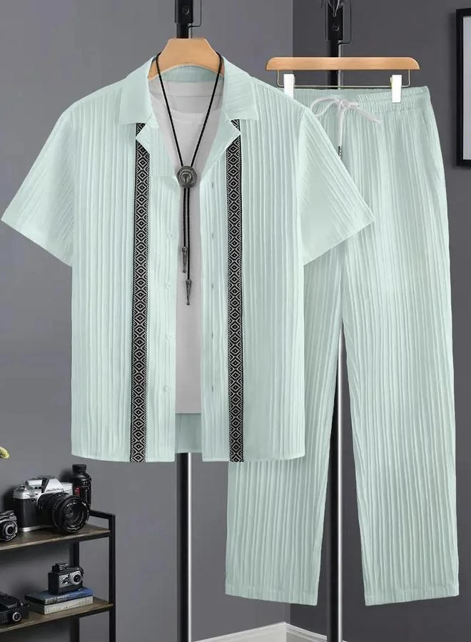 تايك تو Men Plus Size Patterned Panel Shirt and Pants Co-ord Set